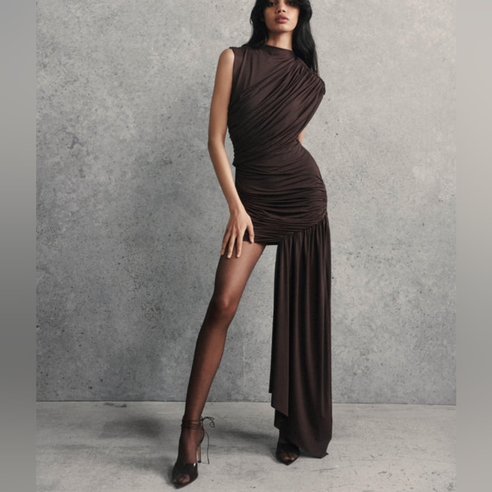 DE LA VALI ravenna mini dress In Brown Jersey - Picture 1 of 15